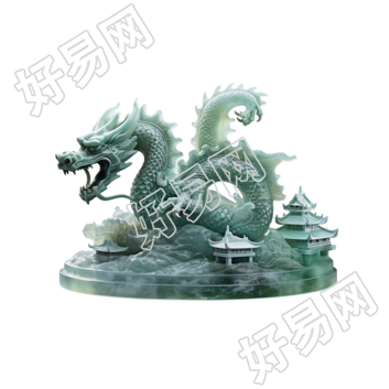 中国风龙透明背景玉质雕刻设计元素