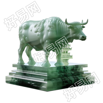 透明背景高清玉质雕刻牛插画素材