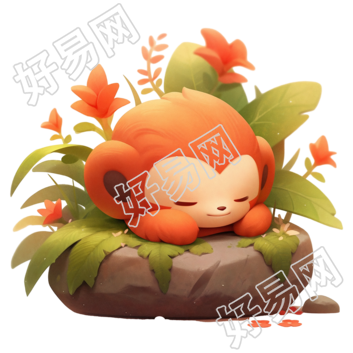小猴子趴着睡觉盲盒设计素材
