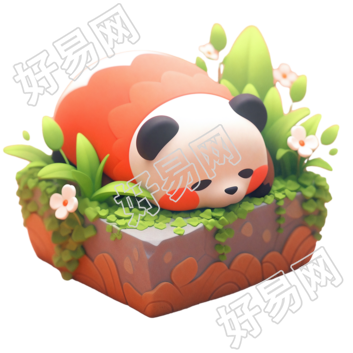 3D熊猫睡觉超萌动物创意素材