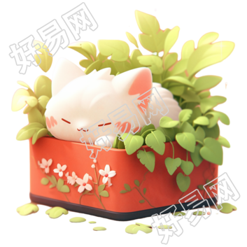 胖乎乎的小猫睡觉3D盲盒设计插画