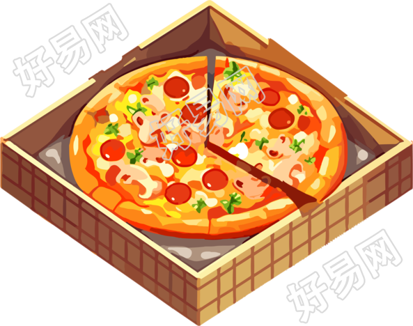 漂亮盒子里的卡通披萨创意设计插图