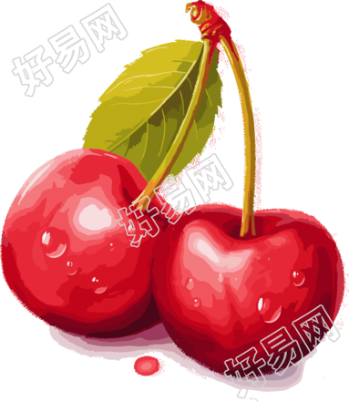 水彩画透明背景红樱桃素材