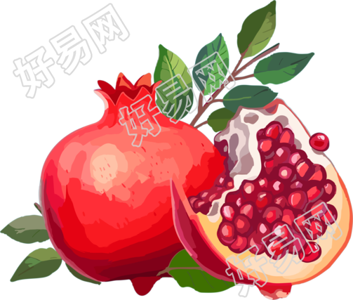 透明背景高清红色石榴插画素材