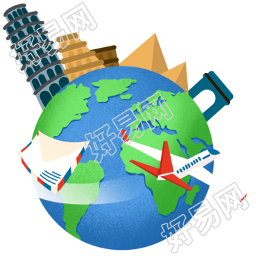 世界邮政日飞机信封环绕地球插画