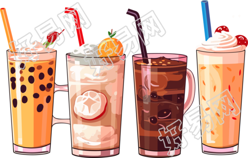 奶茶店美味饮品插画素材