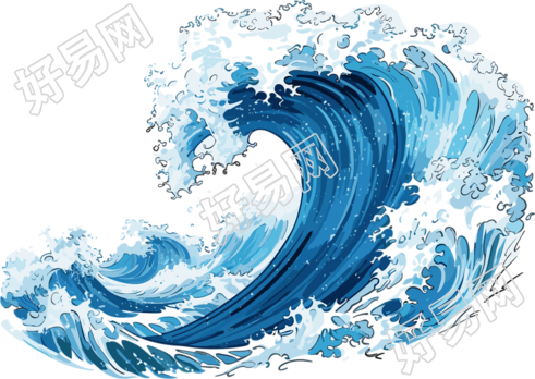 蓝色和深蓝白海浪元素插画