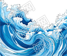 抽象手绘海浪插画透明背景