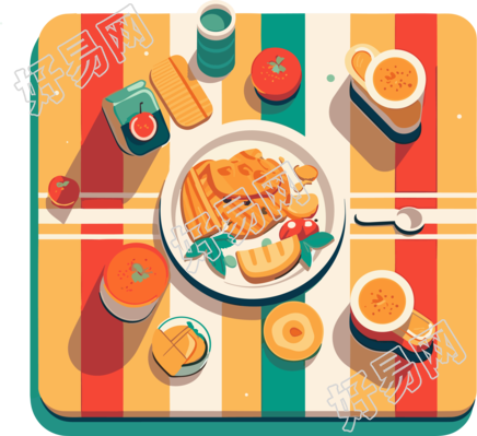 创意设计野餐垫美食插画PNG