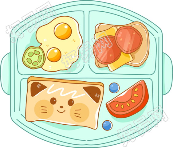 儿童餐盘卡通猫猫图案的三明治插画