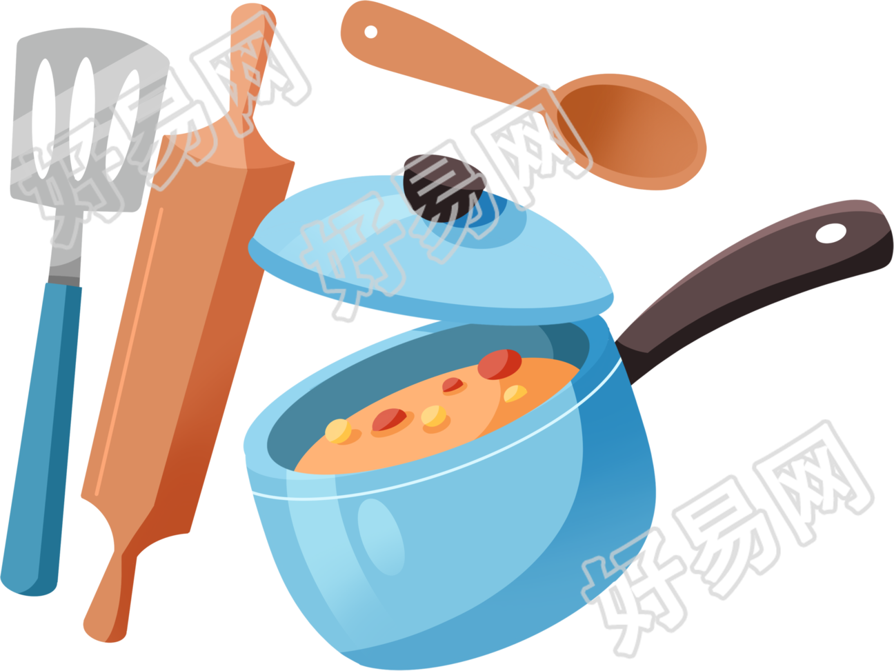 透明背景做饭厨具小锅铲子商用素材