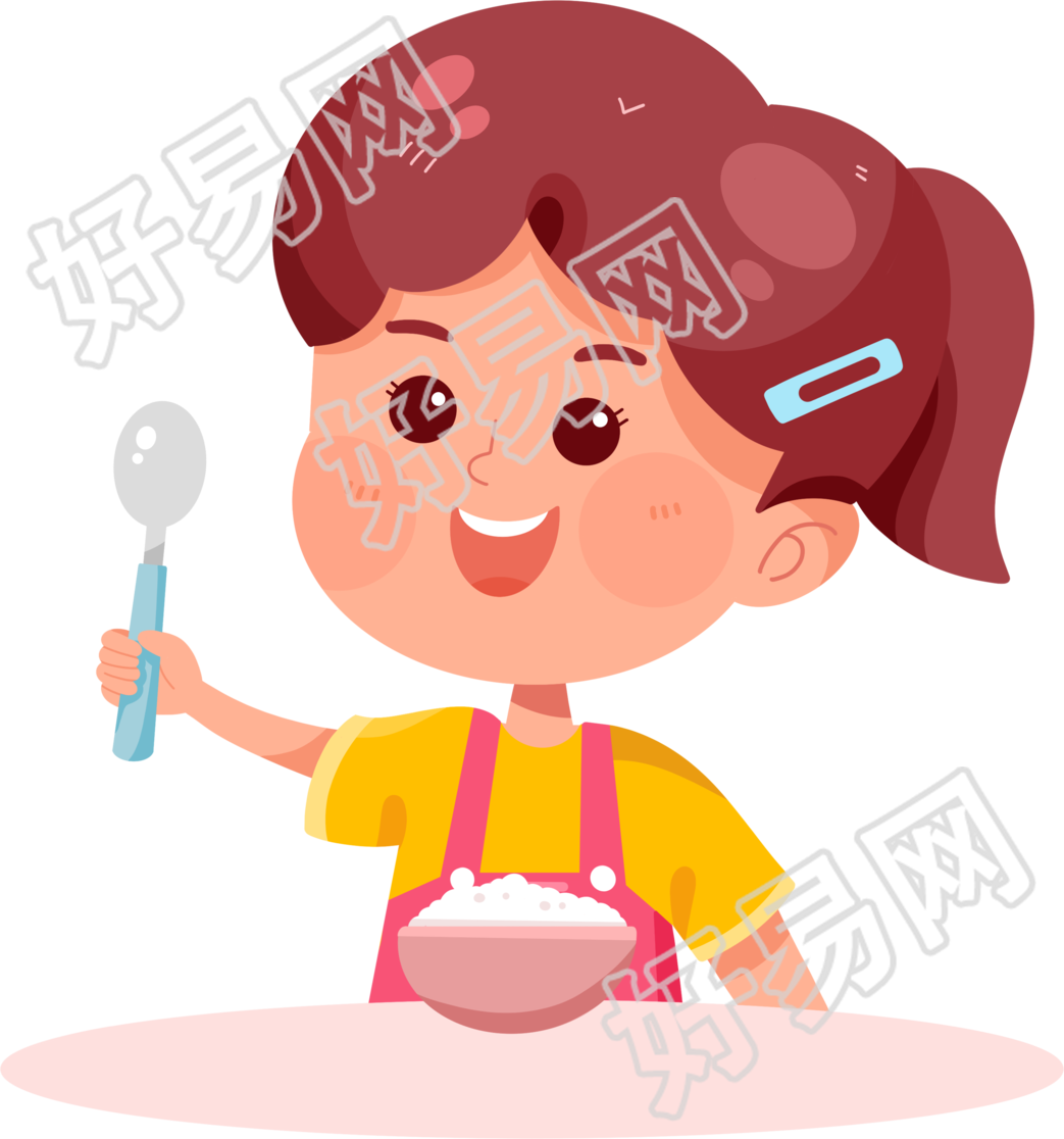 卡通风格吃米饭的小女孩插画素材