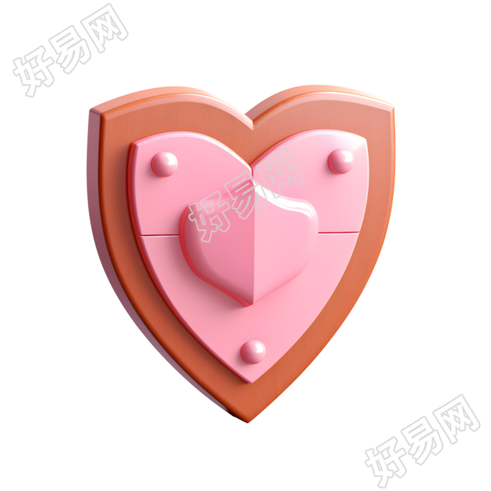 粉棕色盾牌3D插画设计素材
