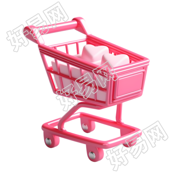 透明背景粉色购物车玩具3D系列素材