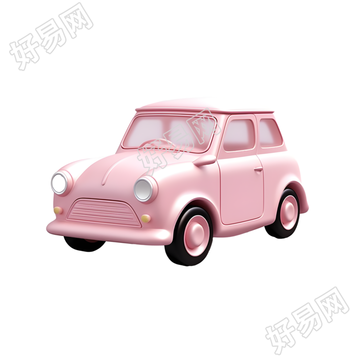 粉色小汽车玩具3D图标素材