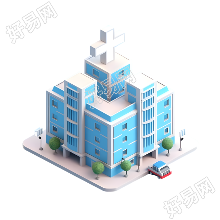 3D艺术图标蓝白色医院素材