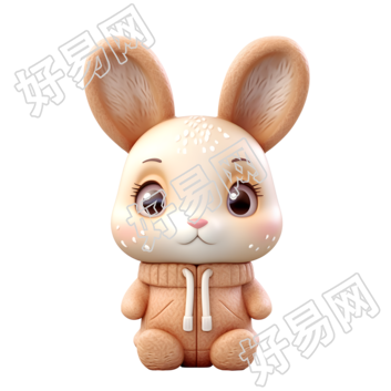 明亮眼睛的小兔子3D粘土PNG插画