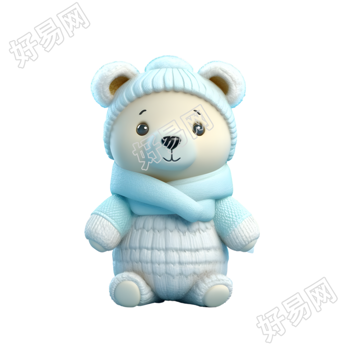 带帽子的北极熊3D光泥插画设计元素