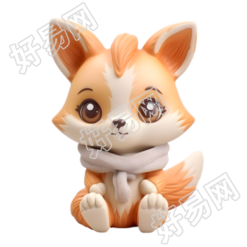 超萌黄色小狐狸3D轻质粘土插画