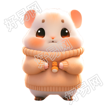 可商用3D光泽黏土动物小仓鼠插画