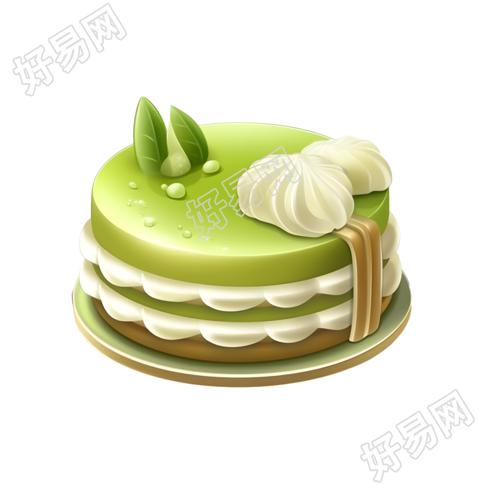 3D卡通抹茶糕点PNG元素