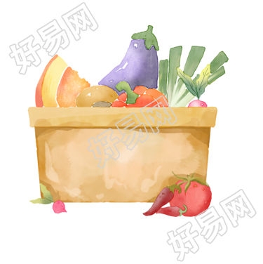 水彩风格幼儿园食材茄子番茄插画