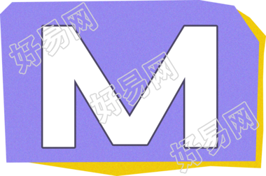 英文字母M复古贴纸插画素材