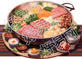 摆满牛肉的火锅创意插画元素