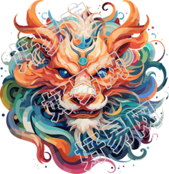 独特彩虹风格中国龙头插画