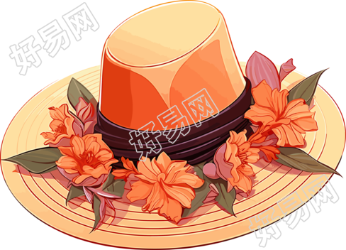 夏日太阳帽装饰花朵PNG插画