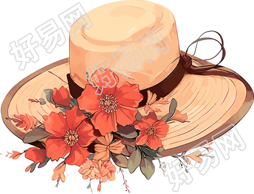 轻红浅米优雅风格创意插画帽子素材