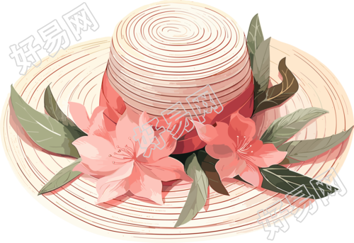 美丽的太阳帽装饰着花朵插画素材