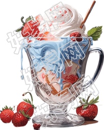 透明背景蔓越莓冰激凌杯PNG插画设计