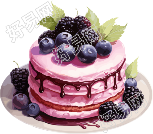 黑莓水彩艺术蛋糕PNG素材