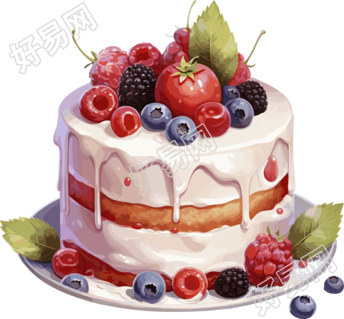 草莓水果蛋糕插画透明背景素材