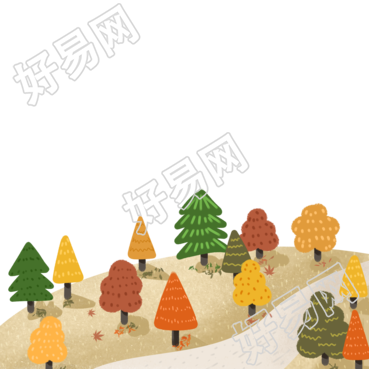 遇见十月山坡上的彩色大树透明背景素材