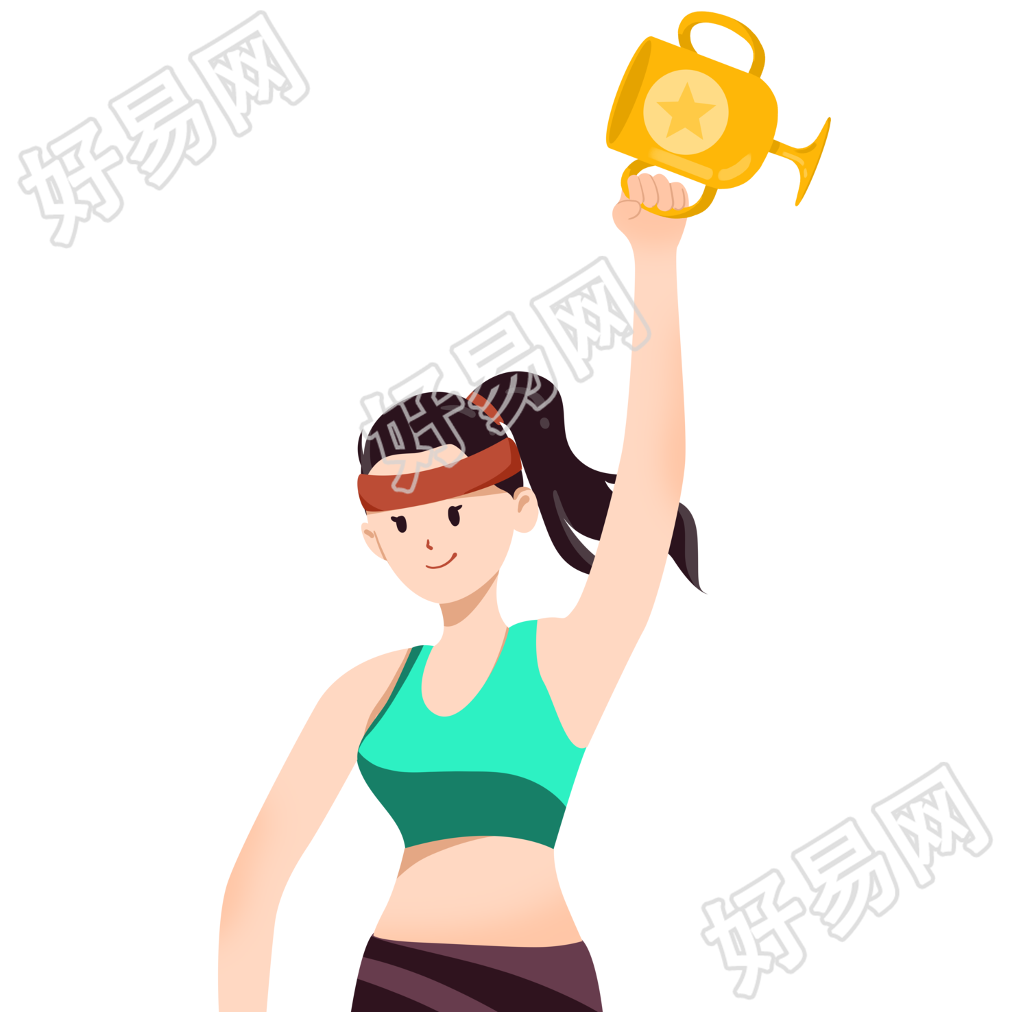 手绘亚运会女生手拿奖杯创意插画