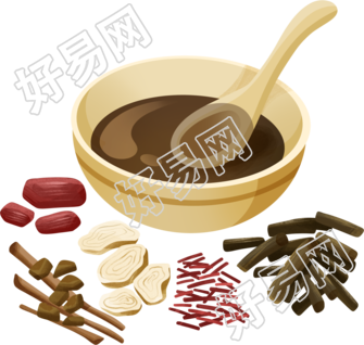 一碗中药和各种药材商用插画