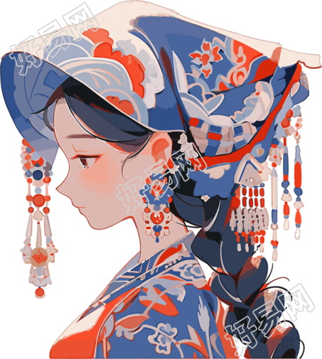 传统女子现代中国艺术珠宝元素