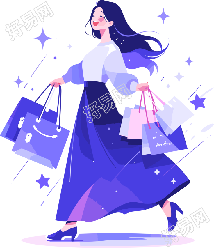 女性商店购物插画素材
