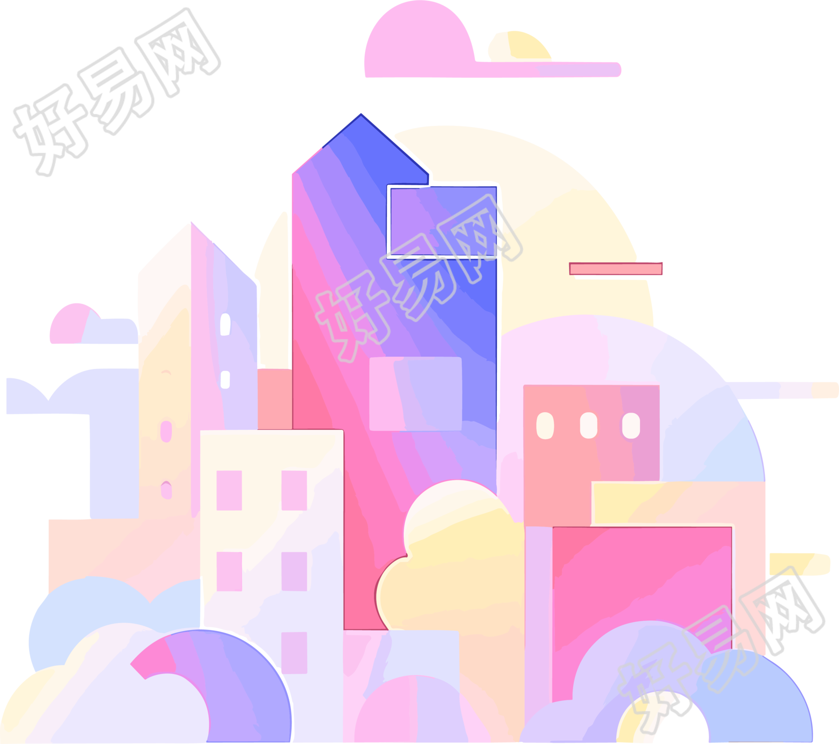 唯美彩色城市简约风格图形素材