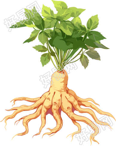 白棕色细致插画根茎植物和叶子素材