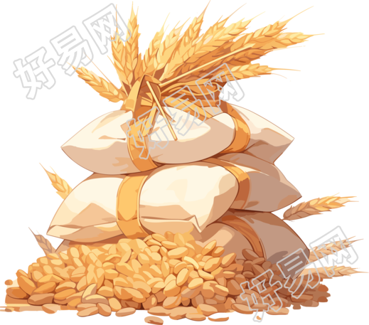 中国风暗黄色和浅白色的大米小麦装饰袋元素