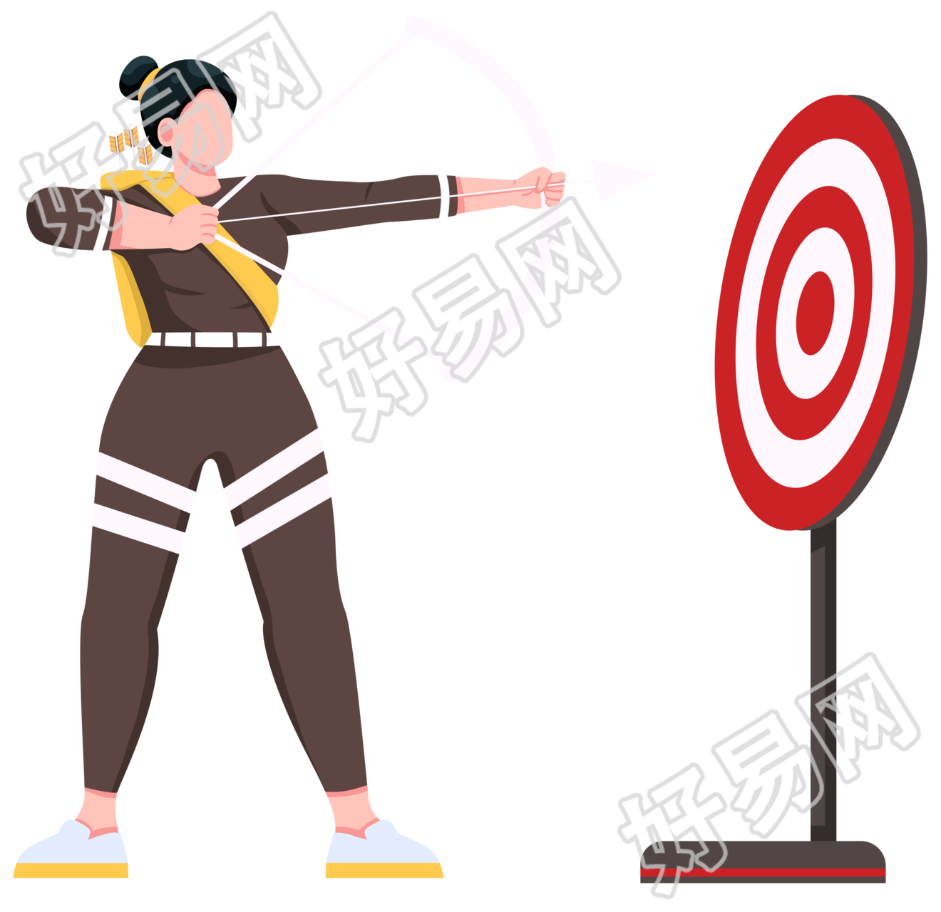 手绘亚运会射箭场景插画素材