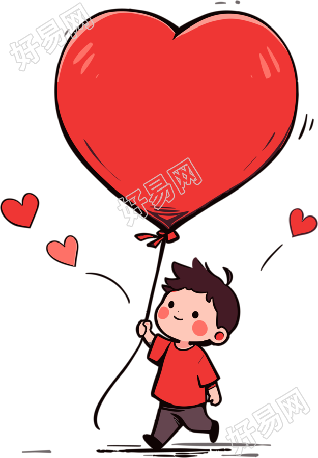创意设计可爱男孩手持红心气球素材