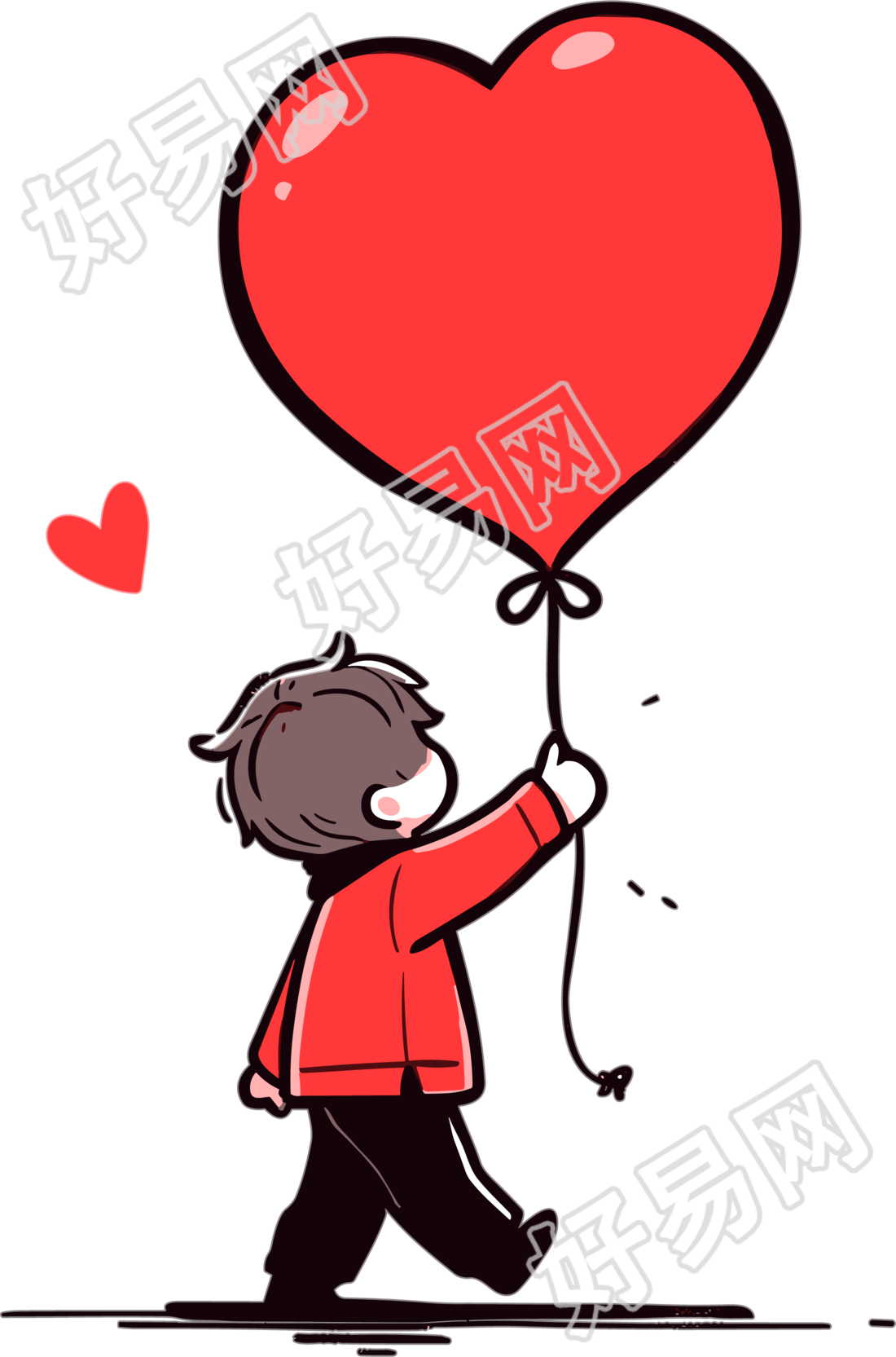 红心气球男孩背影插画素材