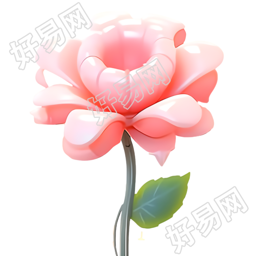 透明背景粉色3D玫瑰模型插画