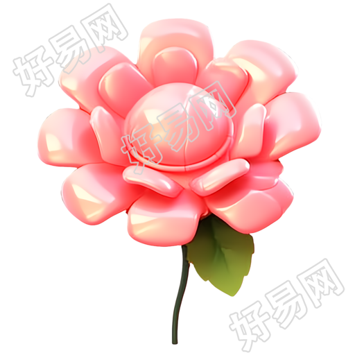 透明背景的3D玫瑰膨胀气球插画