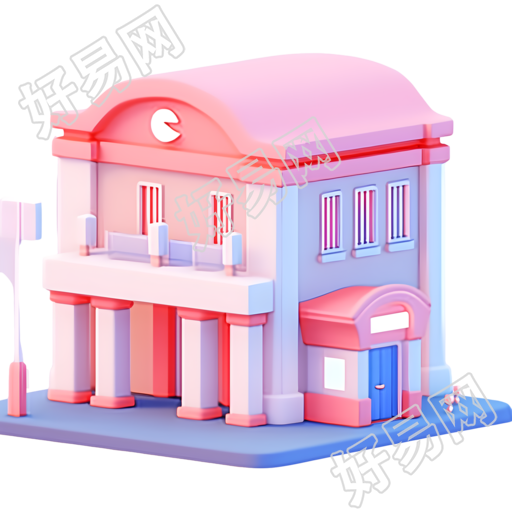 简约粉色银行建筑插图