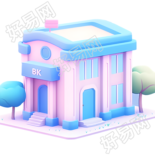 银行建筑粉蓝色图形素材